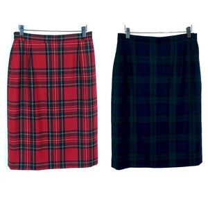 Plaid Midi Skirt Set - Red and Green